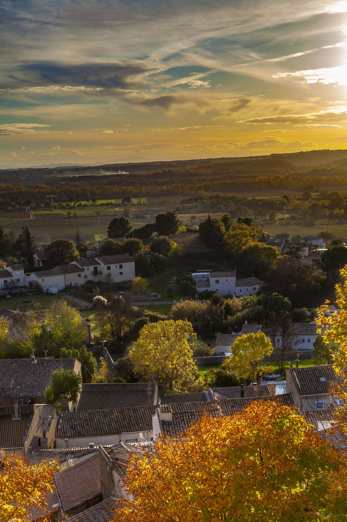 vue couché de soleil chateau de murviel